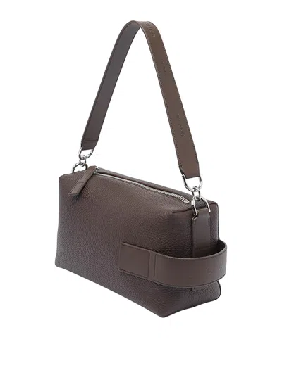 Hogan Leather Textured Rectangular Metal Hardware Shoulder Bag In Brown