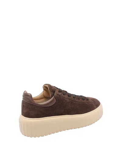 Hogan Leather Lace-up Sneakers Platform Sole In Brown