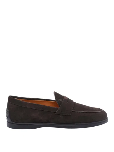 Tod's Loafers With Gommini On Back And Penny Strap In Brown
