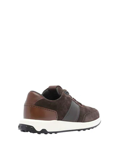 Tod's Low Top Suede Sneakers With Leather Detail In Brown