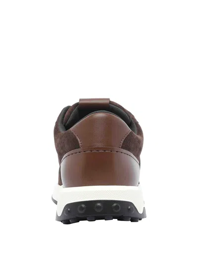 Tod's Low Top Suede Sneakers With Leather Detail In Brown