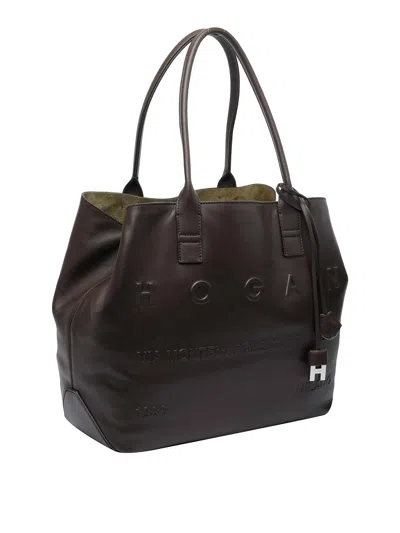 Hogan Dual Handle Metal Charm Shoulder Bag In Brown
