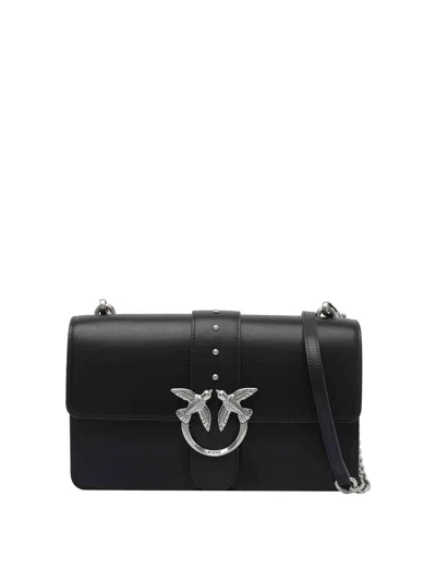 Pinko Rectangular Chain Strap Shoulder Bag With Metal Hardware And Front Embellishment In Black