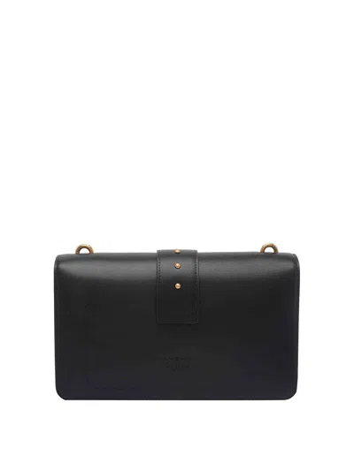 Pinko Love One Classic Black Crossbody Bag With Studded Strap And Love Birds Diamond Cut Plaque On The Fro