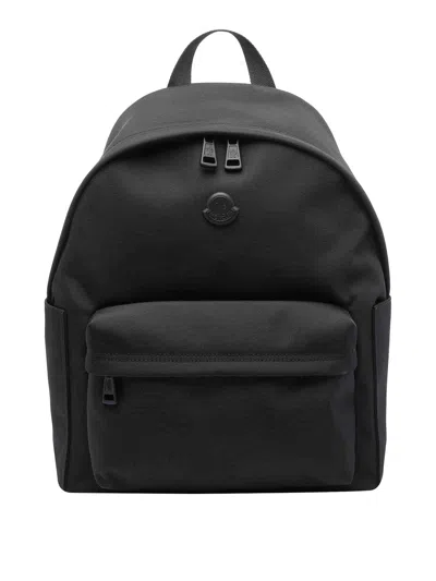 Moncler Pierrick Nylon Backpack Large Front Pocket In Black