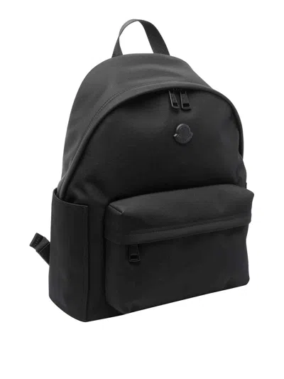 Moncler Pierrick Nylon Backpack Large Front Pocket In Black