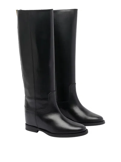 Via Roma 15 Knee-high Calfskin Boots With Gold-tone Accent In Black