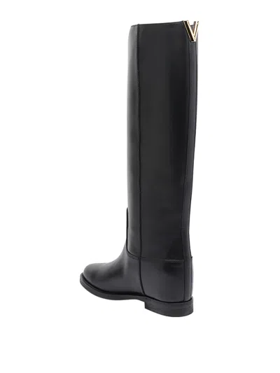 Via Roma 15 Knee-high Calfskin Boots With Gold-tone Accent In Black