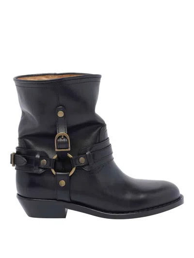 Isabel Marant 40mm Buckle-strap Leather Biker Boots In Multi