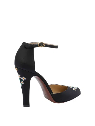 Valentino Floral Embroidered Round Toe Ankle Strap Pumps In Black