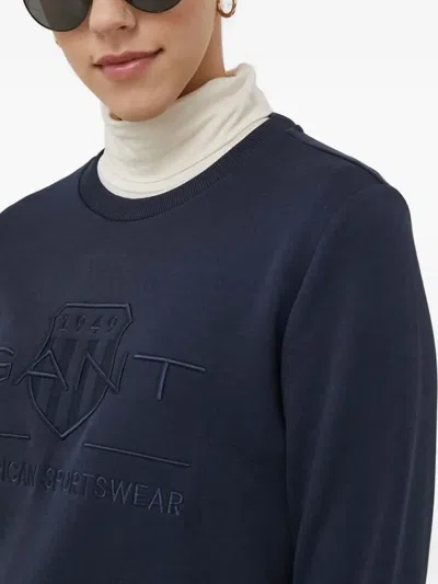 Gant Tonal Archive Shield Logo-embroidered Sweatshirt In Blue