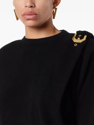 Versace Wool Sweater With Buckle Detail And Long Sleeves In Black