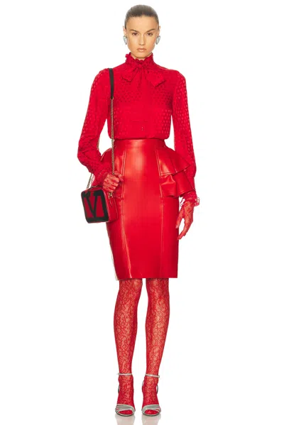 Valentino Lace Floral Tights In Red