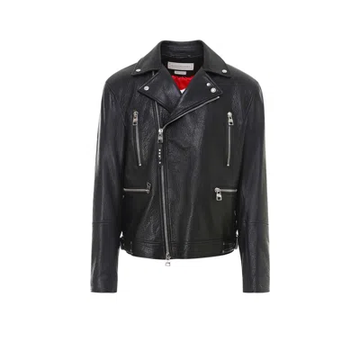 Alexander Mcqueen Leather Biker Jacket In Multi