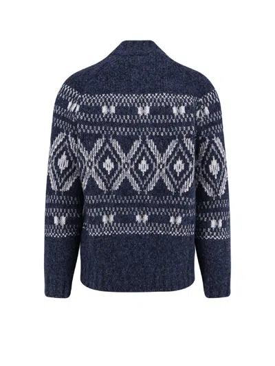 Brunello Cucinelli Geometric Jacquard Cardigan In Wool And Cashmere In Blue