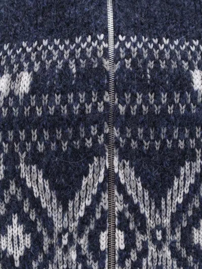 Brunello Cucinelli Geometric Jacquard Cardigan In Wool And Cashmere In Blue