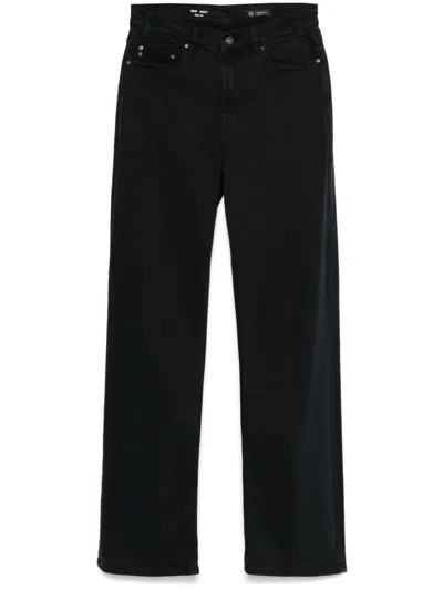 Ag Wide Leg Denim Trousers With Belt Loops In Black