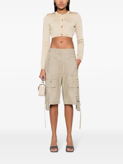 Versace Barocco Texture Cropped Cardigan In Neutral