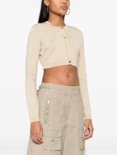 Versace Barocco Texture Cropped Cardigan In Neutral