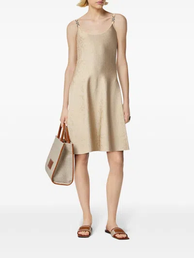 Versace Baroque Midi Dress In Neutrals