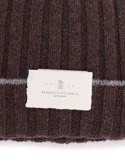 Brunello Cucinelli Logo Patch Ribbed Beanie In Brown