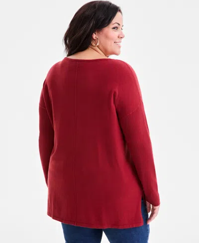 Style & Co Plus Size Knit Seam-front Tunic Top, Macy's Exclusive In Red