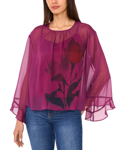 Vince Camuto Crewneck Flutter Sleeve Top In Purple