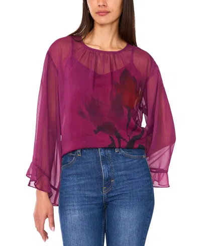 Vince Camuto Crewneck Flutter Sleeve Top In Purple