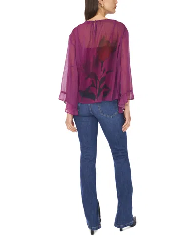 Vince Camuto Crewneck Flutter Sleeve Top In Purple