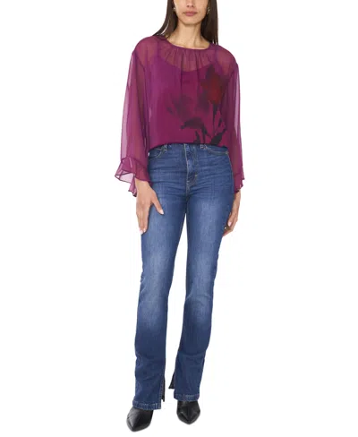 Vince Camuto Crewneck Flutter Sleeve Top In Purple