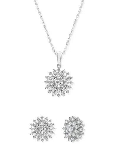 Wrapped In Love 2-pc. Set Diamond Cluster Pendant Necklace & Matching Stud Earrings (1 Ct. T.w.) In 14k White Gold,  In Gold