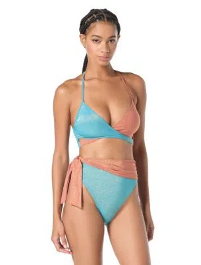 Vince Camuto Womens Wrap Front Bikini Top Sash Tie High Waist Bikini Bottoms In Multi