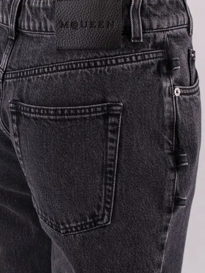 Alexander Mcqueen Women Black Denim Trouser With Knot Details In Black