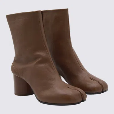 Maison Margiela Tabi High Heels Ankle Boots In Brown Leather