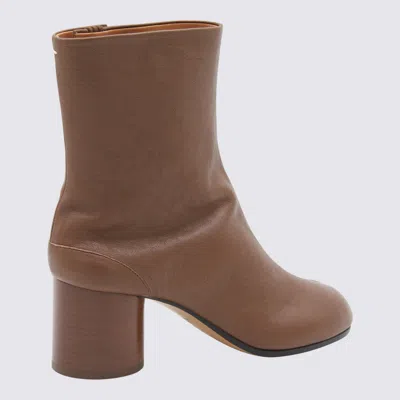 Maison Margiela Tabi High Heels Ankle Boots In Brown Leather