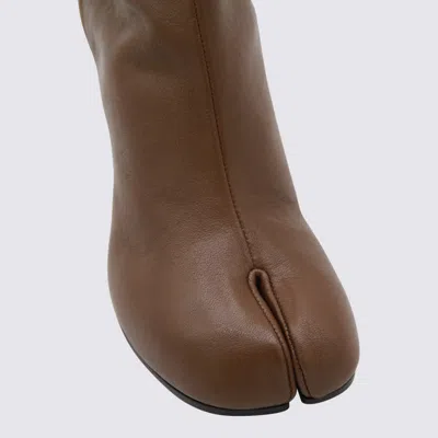 Maison Margiela Tabi High Heels Ankle Boots In Brown Leather