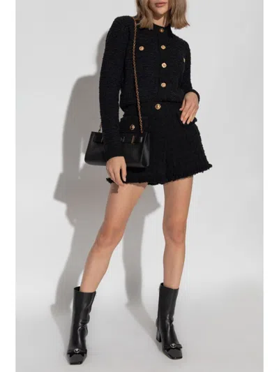 Versace Bouclé Tweed Shorts In Black