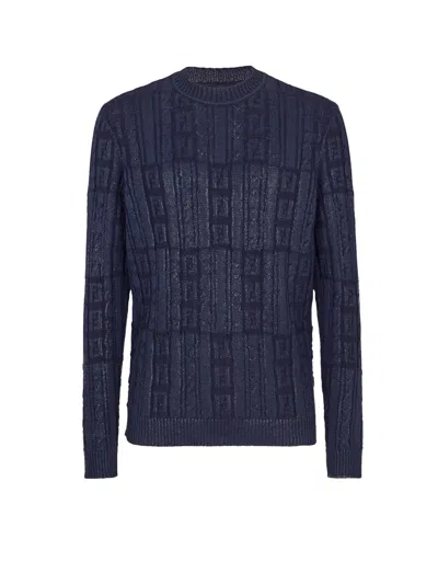 Fendi Men Braided Wool Sweater With Ff Details In Blue