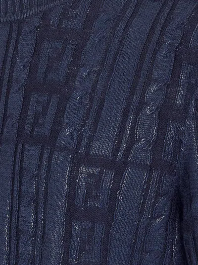 Fendi Men Braided Wool Sweater With Ff Details In Blue