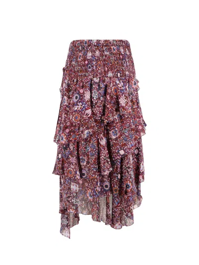 Isabel Marant Étoile Brigitte Smocked Waist Tiered Chiffon Midi Skirt In Multi
