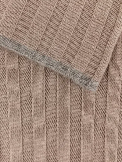 Brunello Cucinelli Ribbed Cashmere Scarf With Contrasting Profile In Neutral