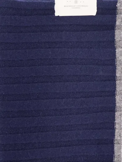 Brunello Cucinelli Ribbed Cashmere Scarf In Blue