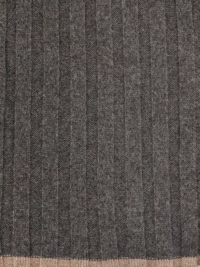 Brunello Cucinelli Ribbed Cashmere Scarf Two-tone Profile In Brown