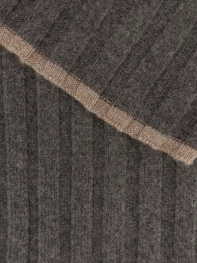 Brunello Cucinelli Ribbed Cashmere Scarf Two-tone Profile In Brown