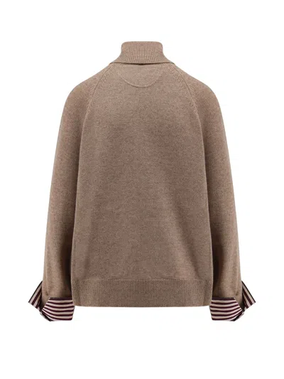 Brunello Cucinelli Women Turtleneck Sweater With Shiny Shirt Details In Multi