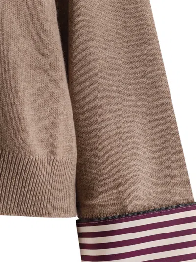 Brunello Cucinelli Women Turtleneck Sweater With Shiny Shirt Details In Multi