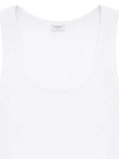 Saint Laurent Ribbed Tank Top With Embroidered-monogram In Brown
