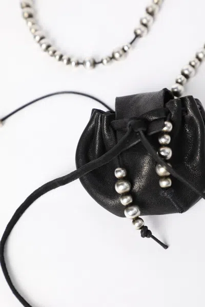 Ann Demeulemeester Sindri Silver Necklace With Small Leather Bag Pendant In Multi