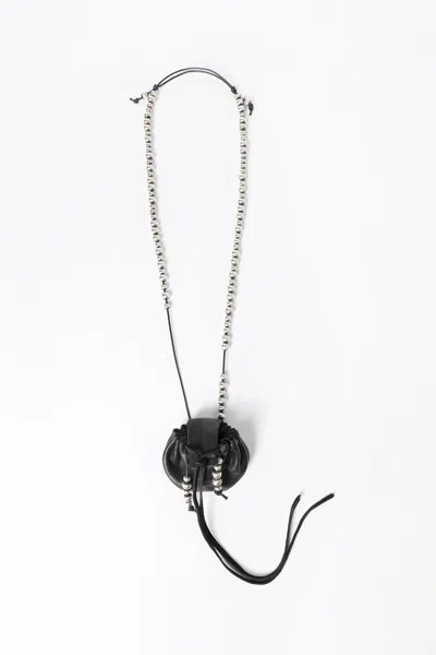 Ann Demeulemeester Sindri Silver Necklace With Small Leather Bag Pendant In Multi