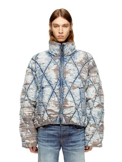 Diesel W-kons Down Jacket With Distressed Effect In Multi